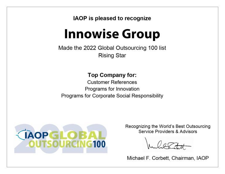 Innowise is included in the 2022 Global Outsourcing 100 list by IAOP
