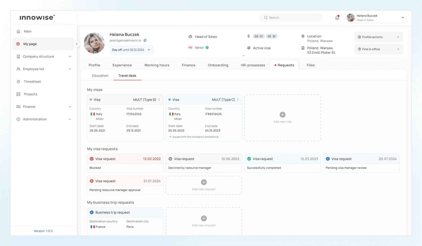 Business trip management