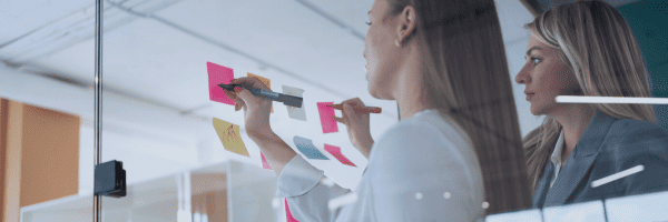 IT professionals mapping out new software features during a collaborative workshop