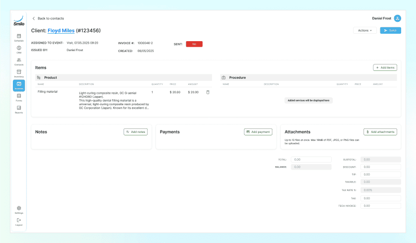 Payment management features allow creating invoices smoothly