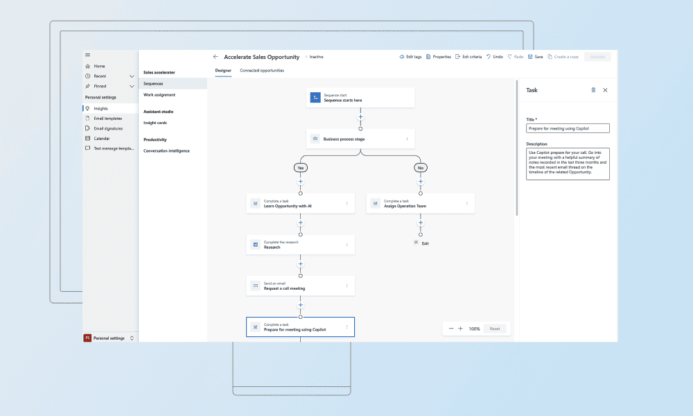 Microsoft Dynamics 365 Sales interface
