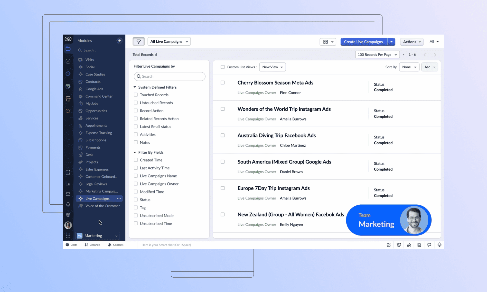 Zoho CRM interface