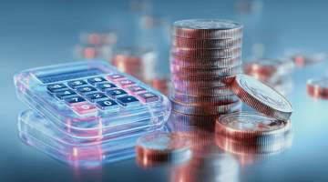 Calculator beside stacked coins, illustrating numerical analysis and financial calculation concepts.