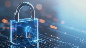 Transparent digital padlock displayed over a circuit-style background, symbolizing secure systems and data protection.
