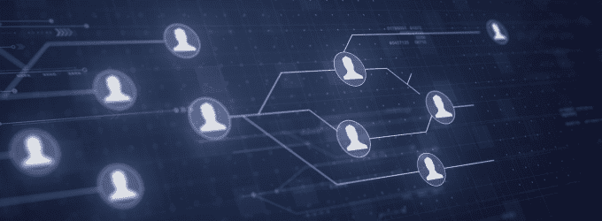 Centralized identity management network connects employees to essential systems and data resources.