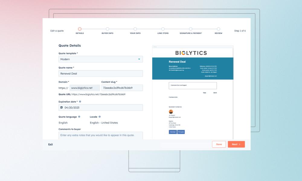 HubSpot's Commerce Hub interface