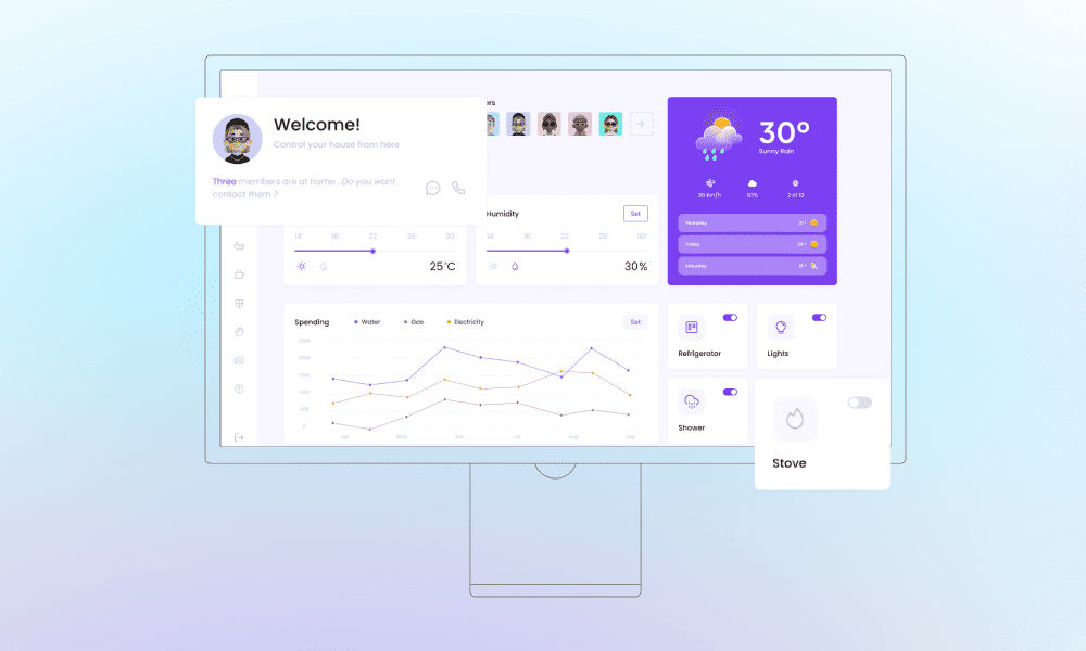 Smart home dashboard with core metrics