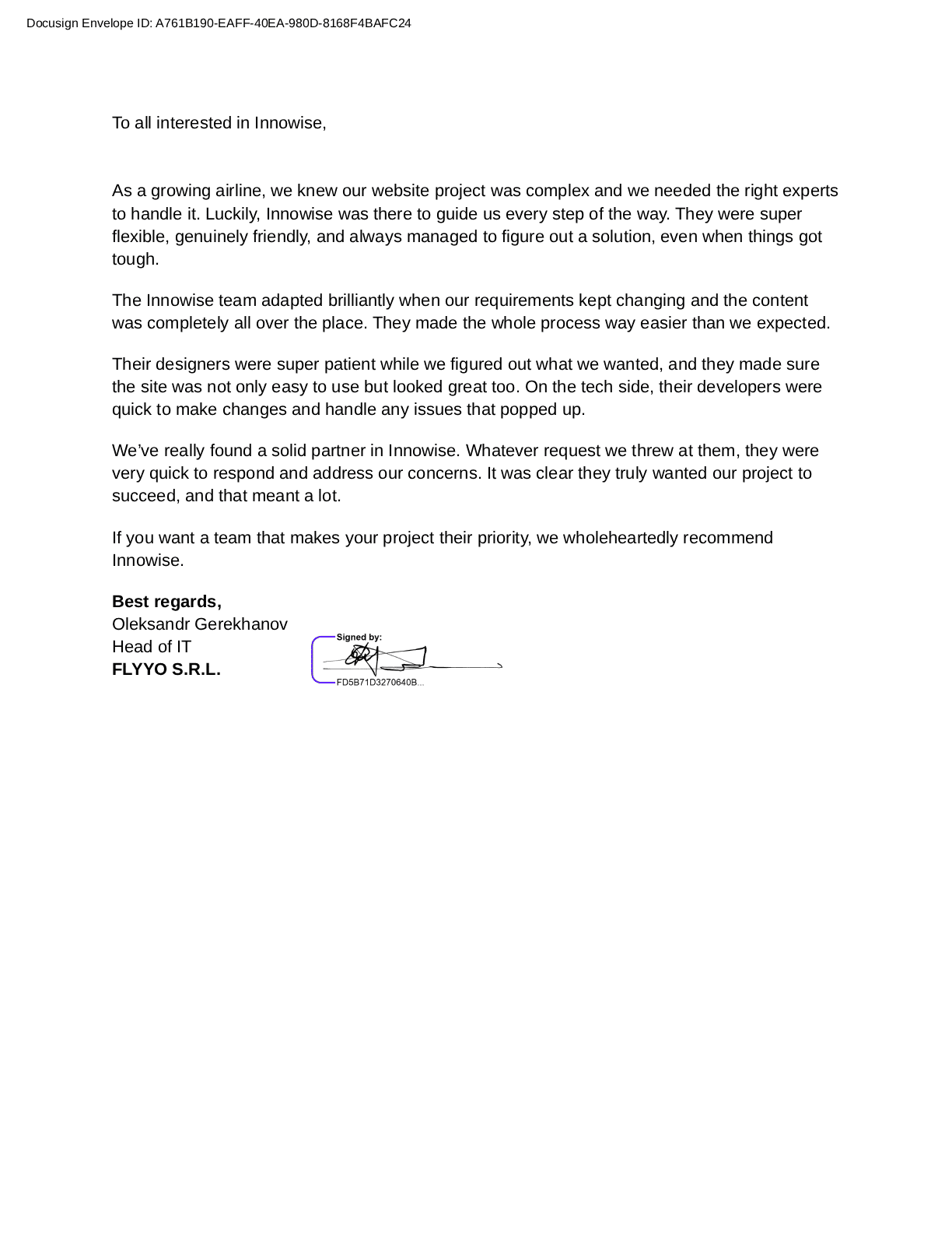 Letter of recommendation, Page 1