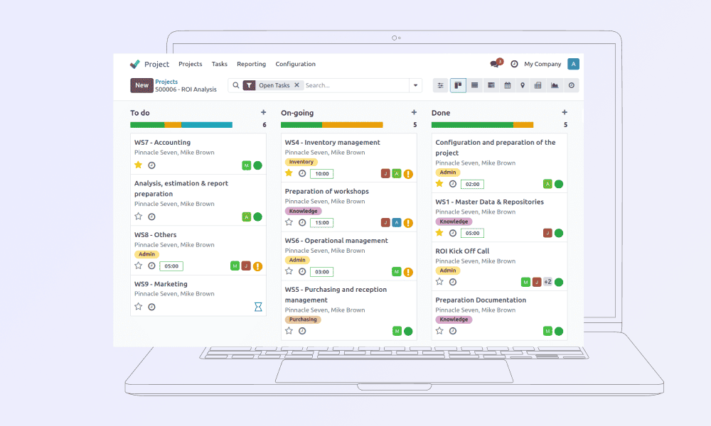 Odoo project management module with Kanban board